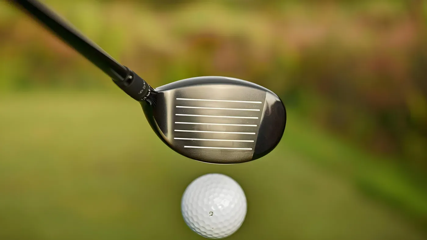 Klubbhuvud på bästa driver ovanför golfboll på tee